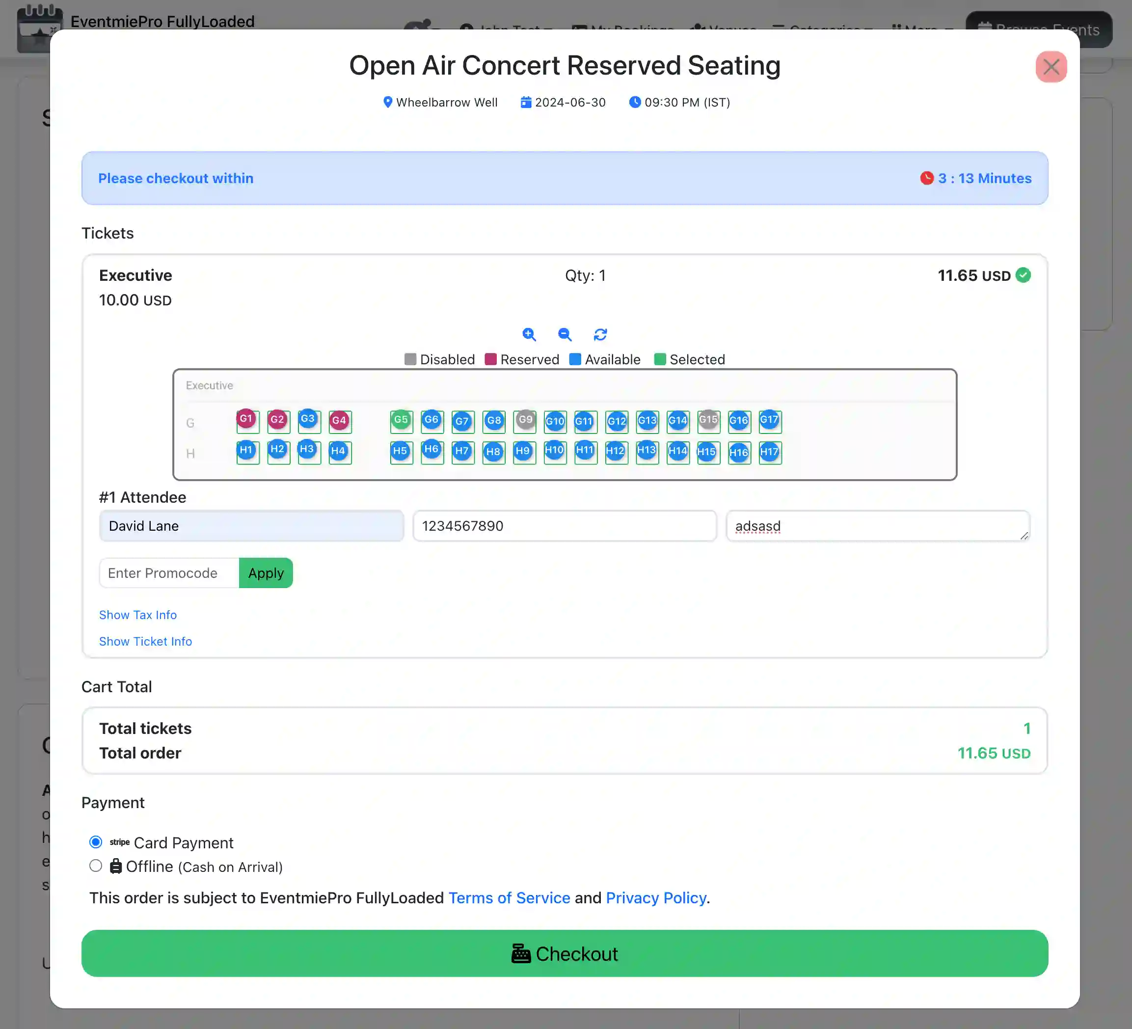 Seat Blocking with Checkout Timer __v2.0